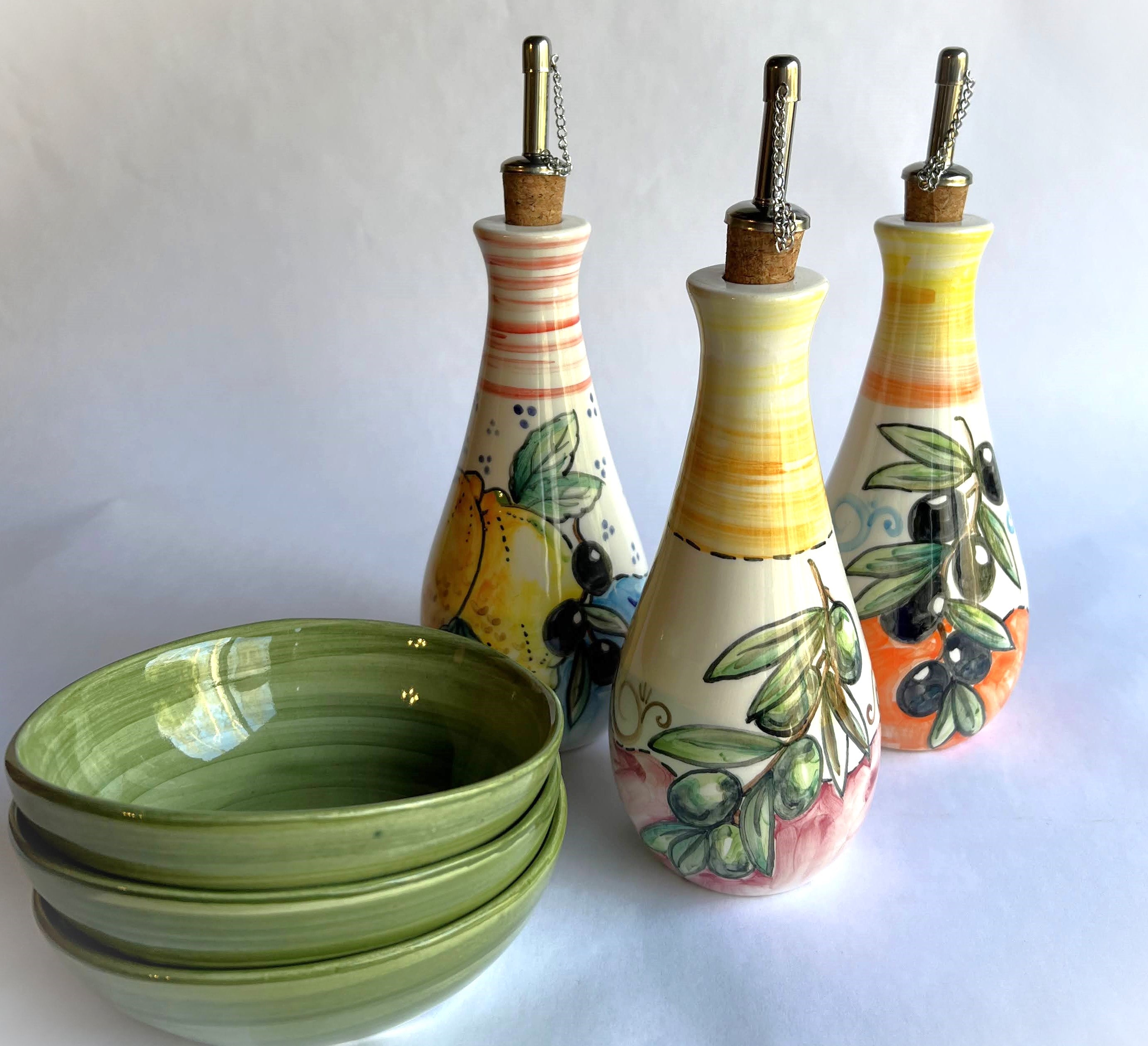Italian Oil Bottle Bowl Set-Green