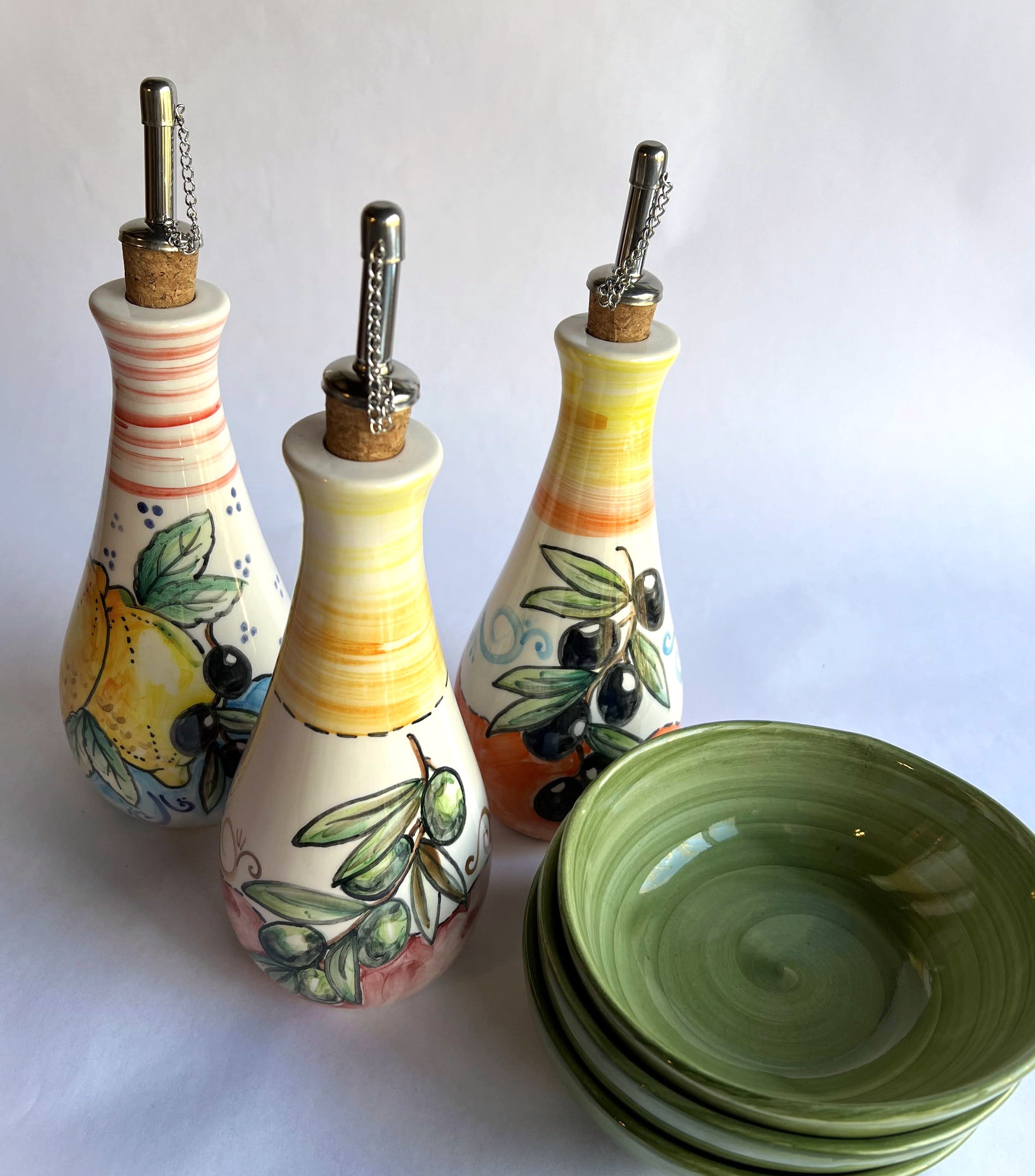 Italian Oil Bottle Bowl Set-Green