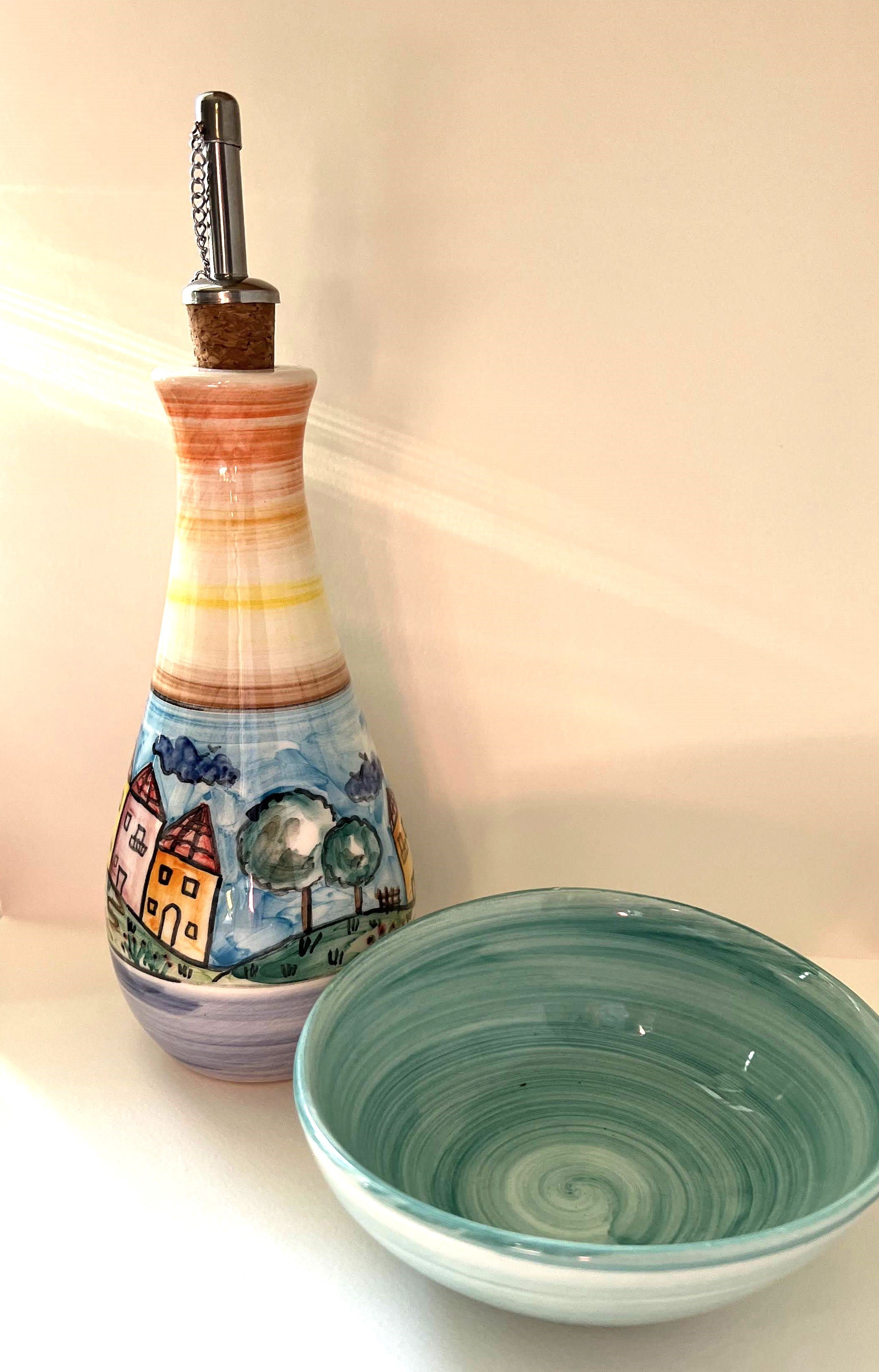 Italian Countryside Oil Bottle Bowl Set-Turquoise