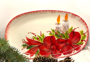 Christmas Platter Candles / Red Bows