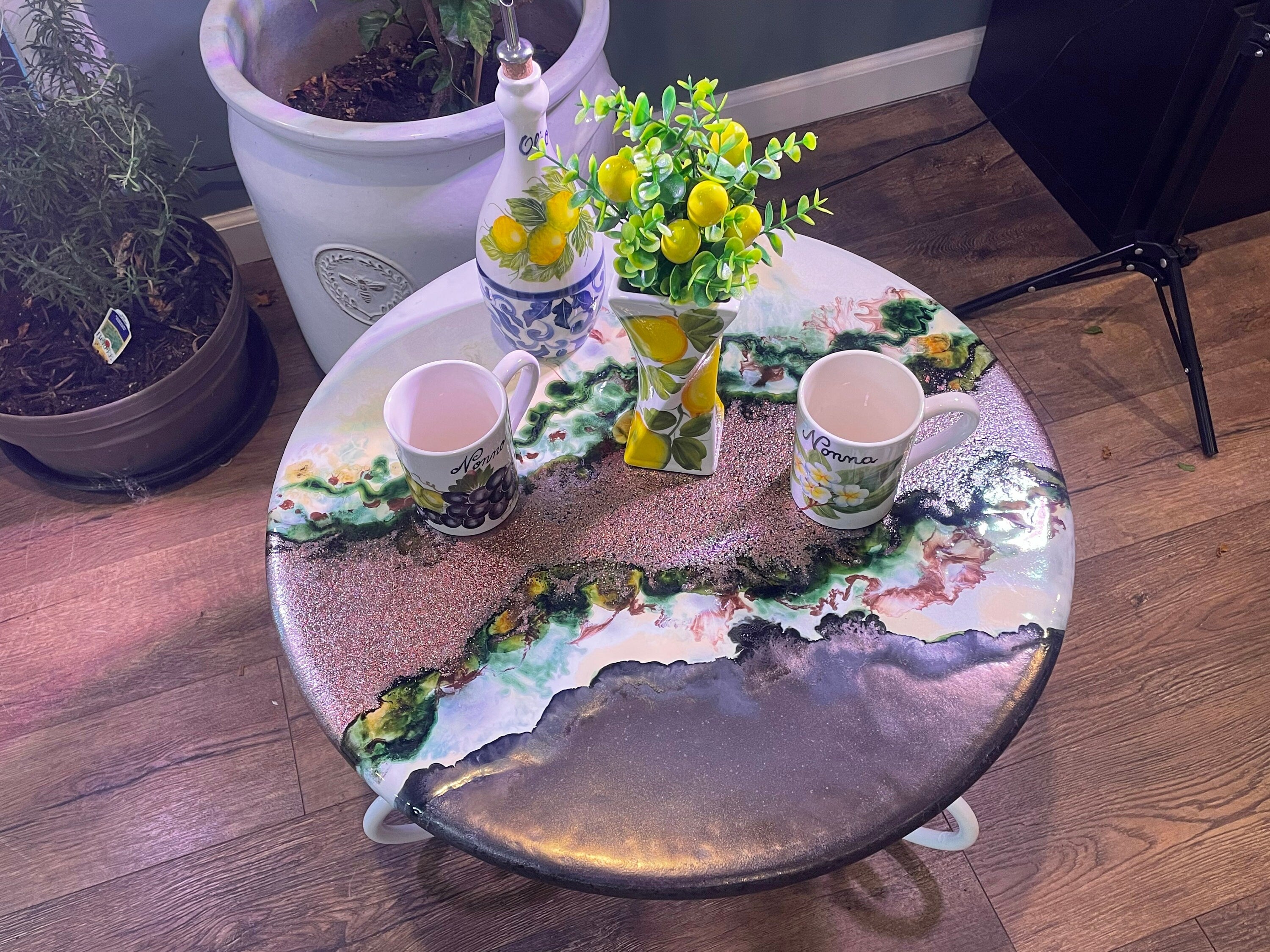 Round Table Hand Painted on Lava Stone