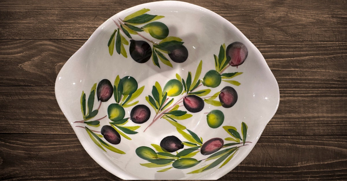 Black and Green Olive Bowls Hand Painted in Malta