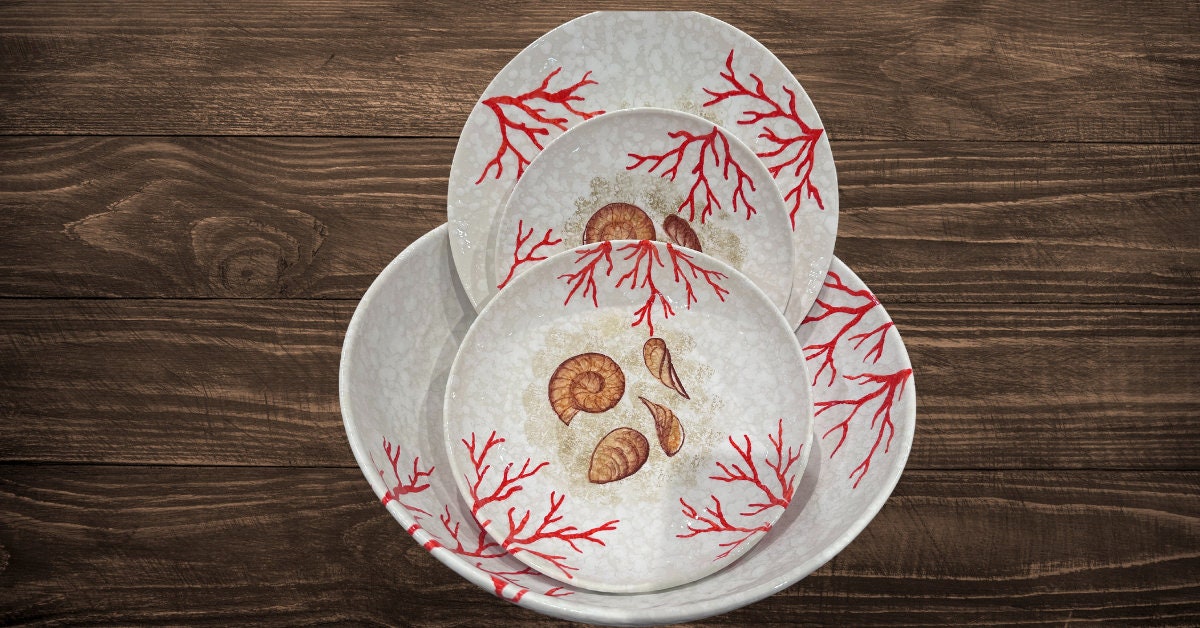 Hand Painted Coral Design Dishes