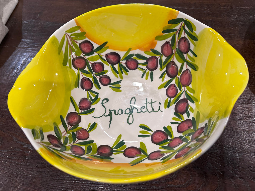 Hand Painted Spaghetti Bowl with Spout