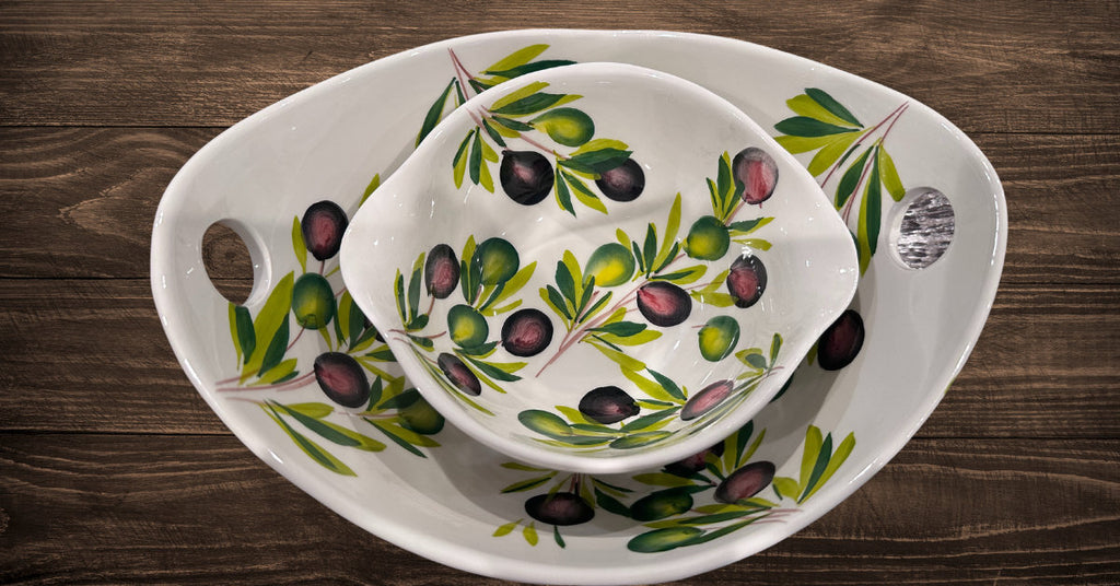 Black and Green Olive Bowls Hand Painted in Malta