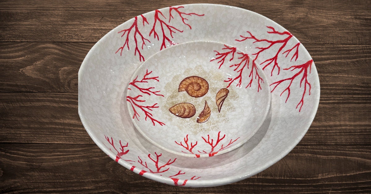 Hand Painted Coral Design Dishes