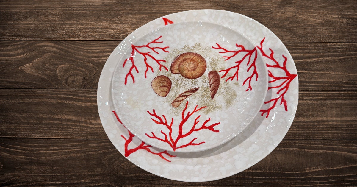 Hand Painted Coral Design Dishes