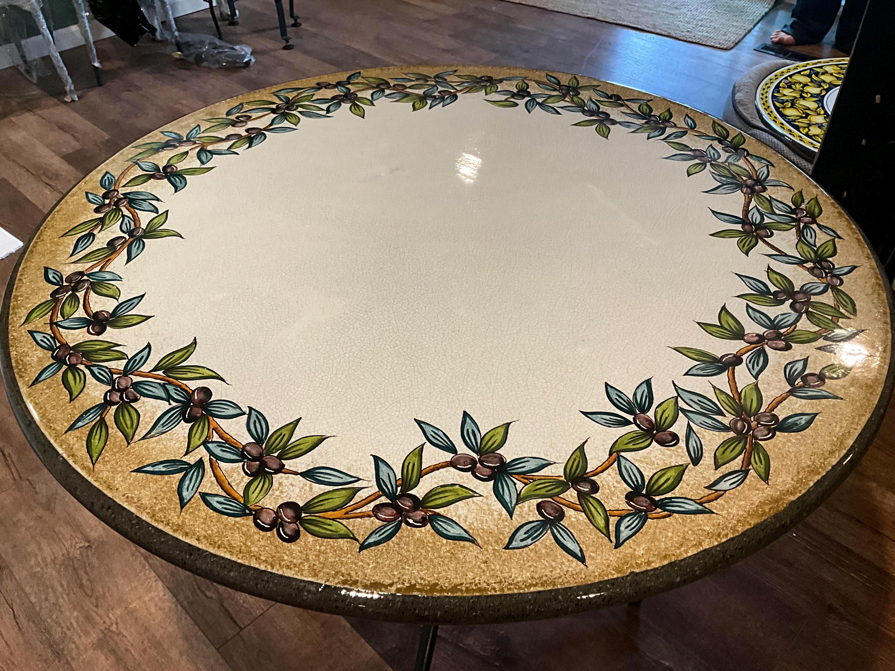 Hand-Painted Lava Table with Olive Design made in Malta