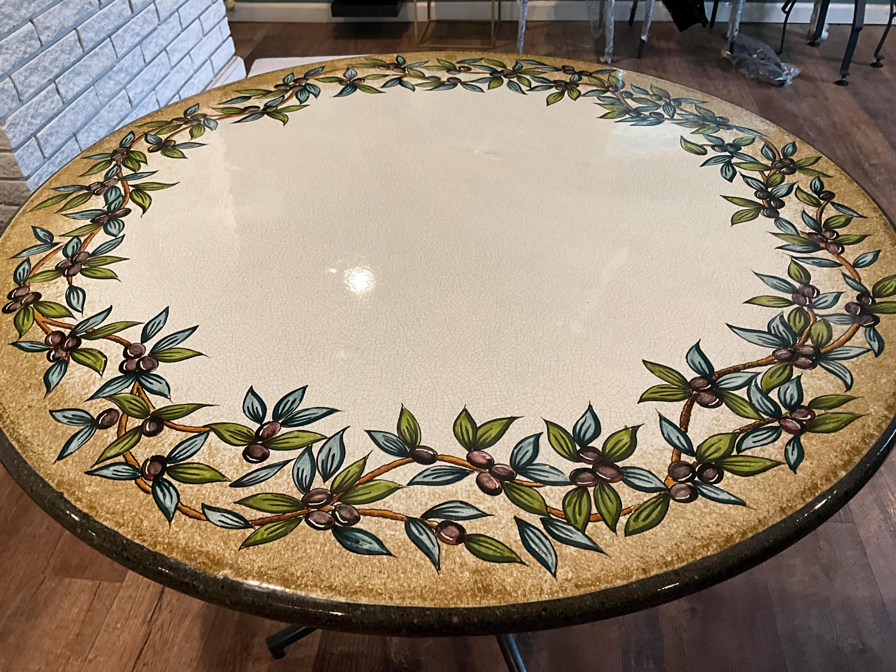 Hand-Painted Lava Table with Olive Design made in Malta