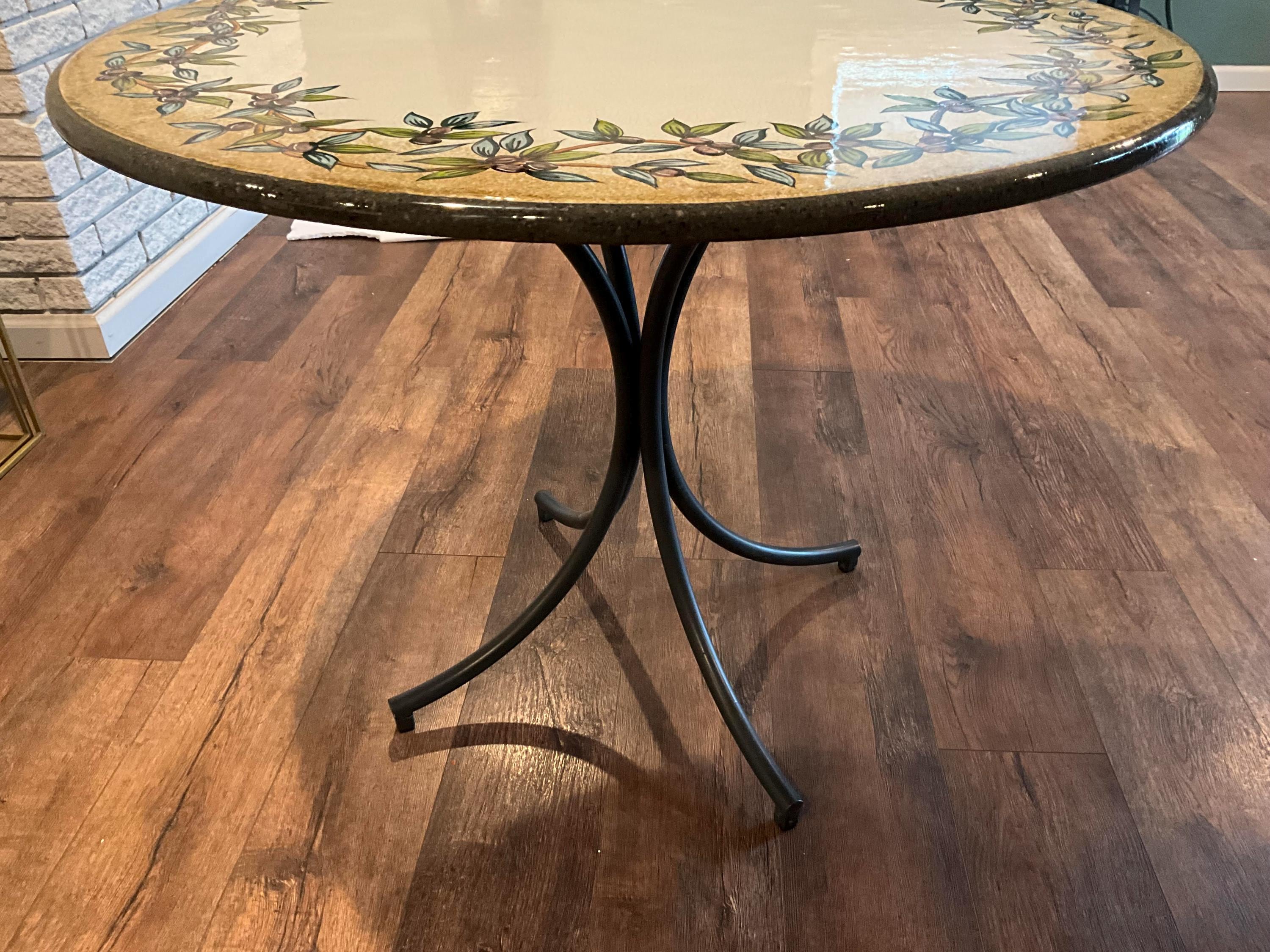 Hand-Painted Lava Table with Olive Design made in Malta