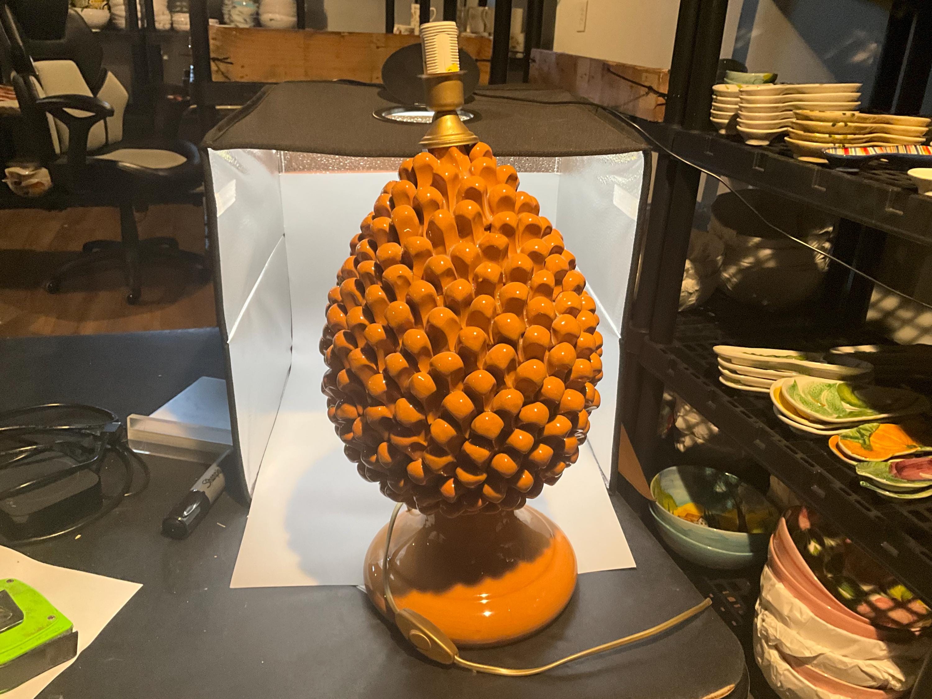 A touch of Mediterranean charm to your home with this one-of-a-kind, handmade pinecone lamp from Malta