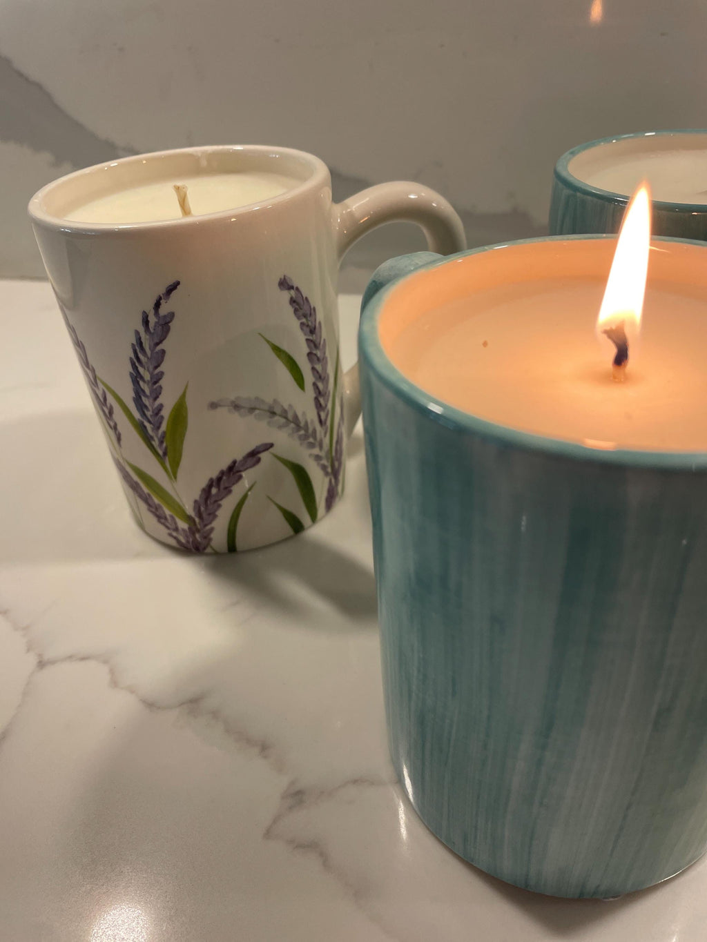 hand poured candle in hand painted made in italy ceramic mug