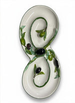 Load image into Gallery viewer, Hand-Painted Maltese Ceramic Olive Tray | Mediterranean Serving Dish | Artisan Pottery from Malta | Unique Kitchen Decor | Appetizer Platter
