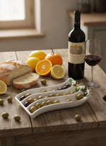 Load image into Gallery viewer, Hand-Painted Maltese Ceramic Olive Tray | Mediterranean Serving Dish | Artisan Pottery from Malta | Unique Kitchen Decor | Appetizer Platter
