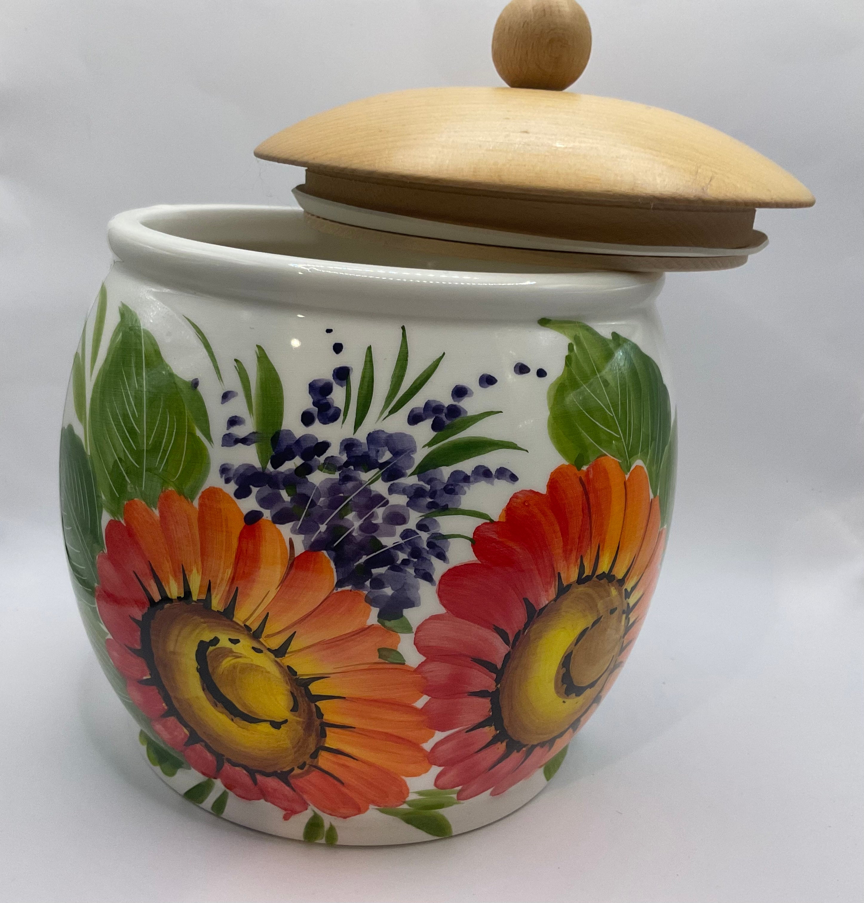 Large Biscotti Jar with Red Sunflower Gerber