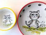 Load image into Gallery viewer, Striped Sad Cat Ceramic Bowls
