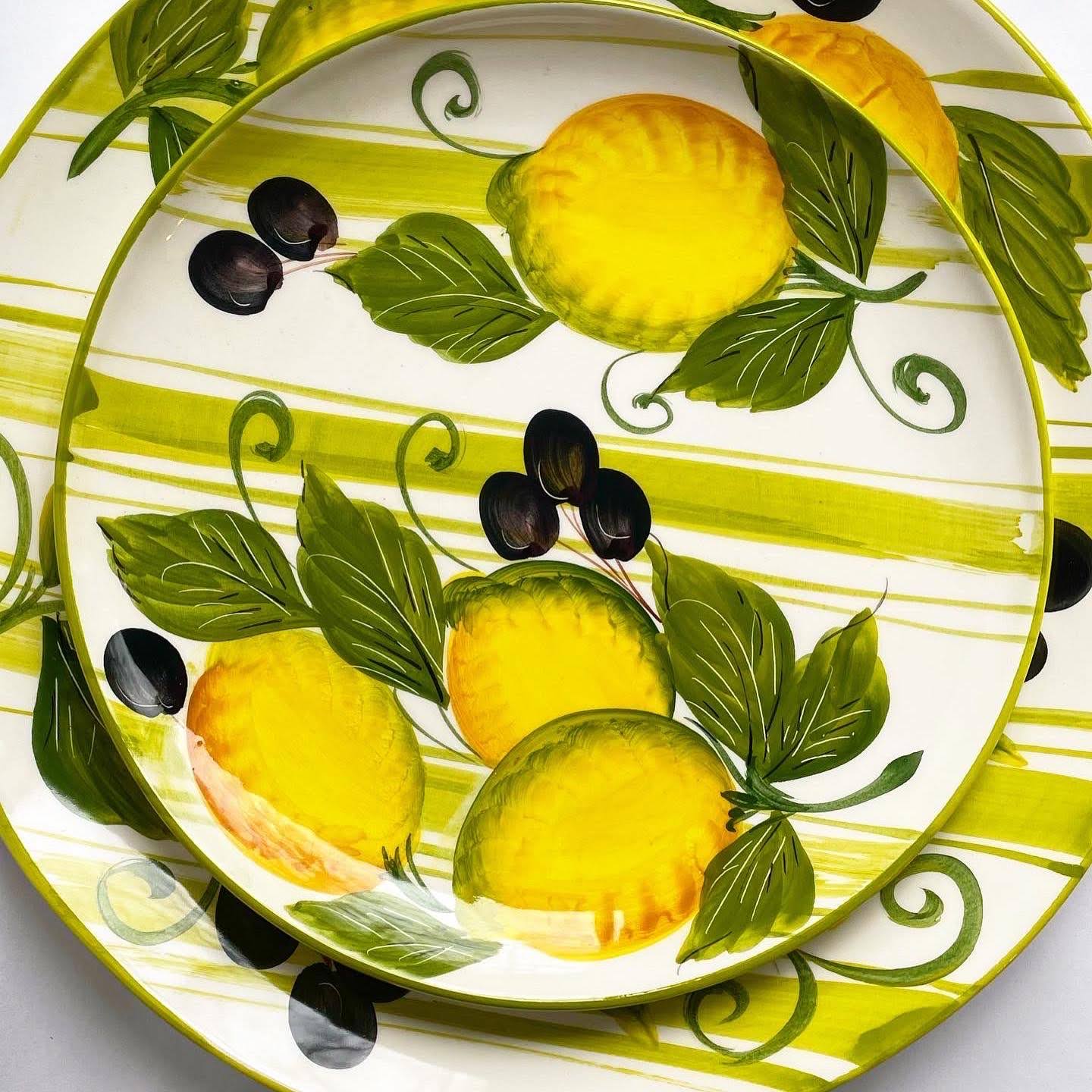 Blue or Green Stripe Lemon Plates Made in Italy