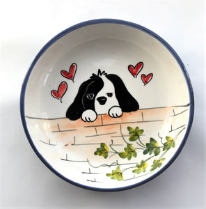 BW Peeking Dog Ceramic Bowls