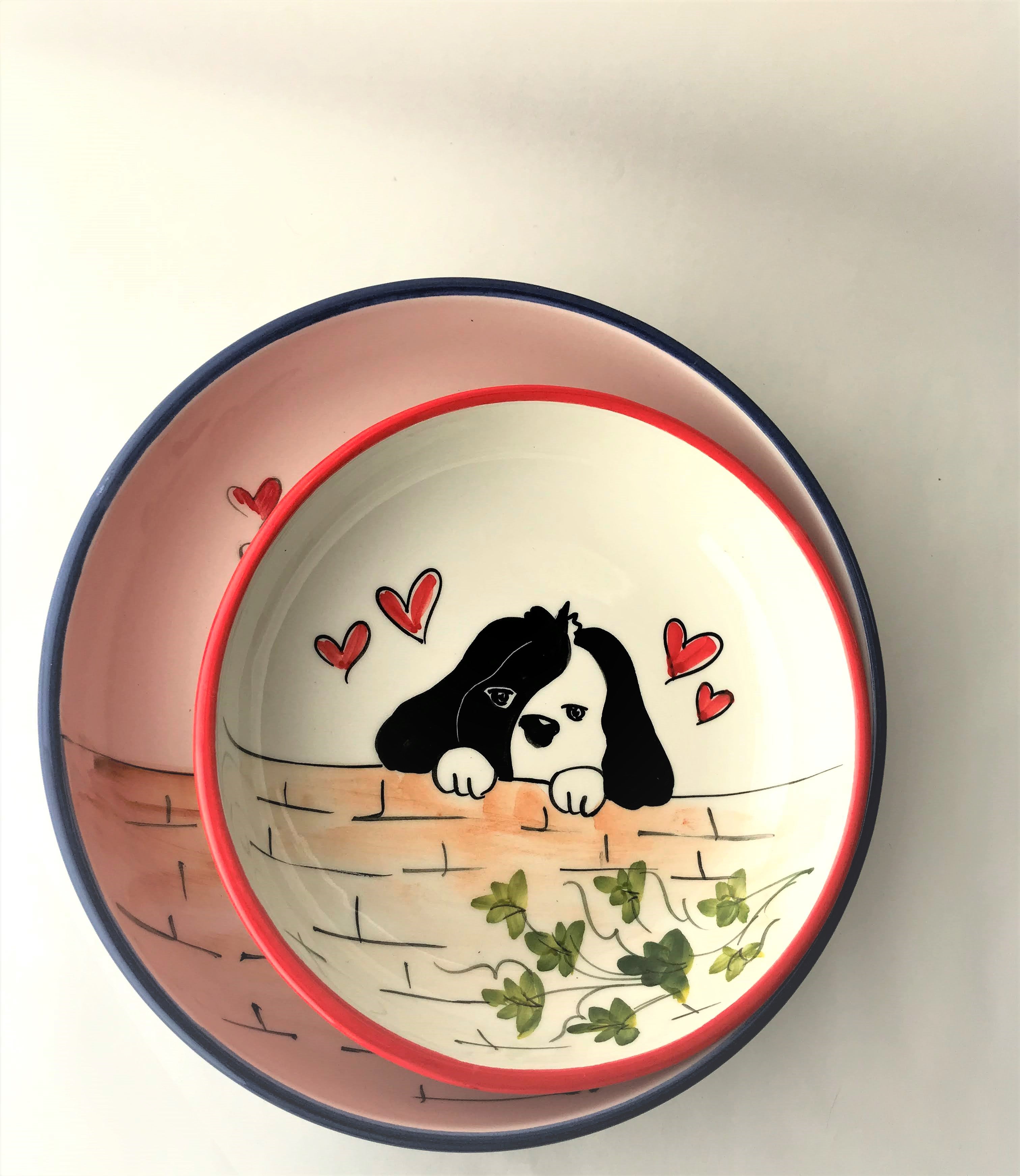 BW Peeking Dog Ceramic Bowls