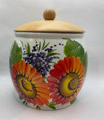 Load image into Gallery viewer, Large Biscotti Jar with Red Sunflower Gerber
