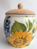 Load image into Gallery viewer, Large Biscotti Jar w/ Sunflowers and Blue Flowers

