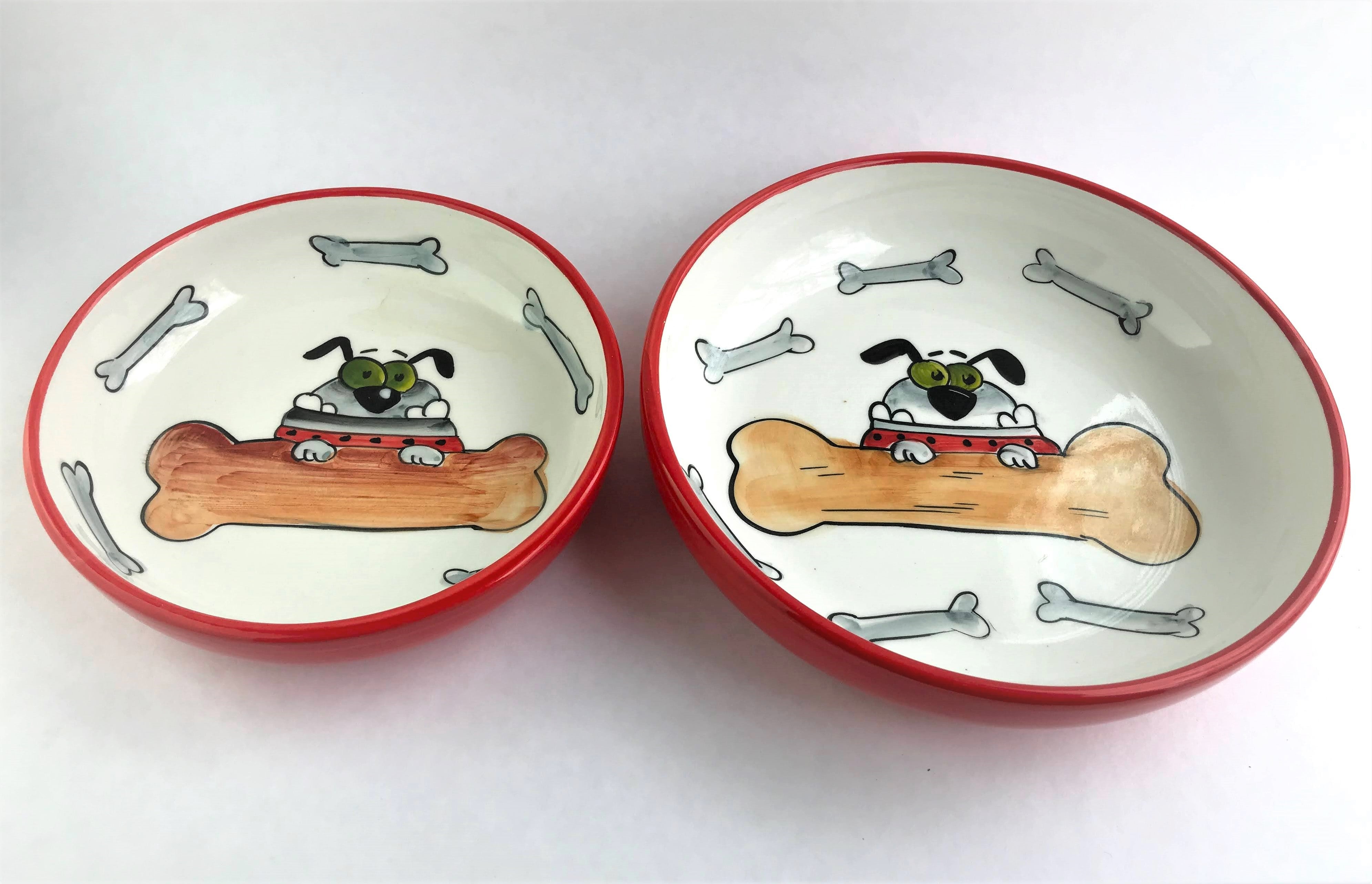 Bull Dog w/ Bone Ceramic Bowls
