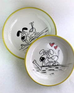 BW Dog Loves a Bone Ceramic Bowls