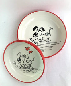 BW Dog Loves a Bone Ceramic Bowls