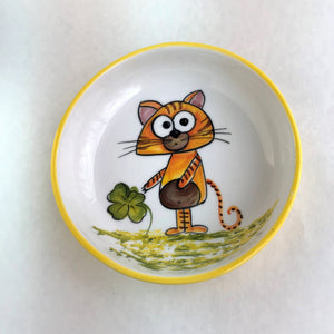 Lucky Cat w/ Clover Ceramic Bowls