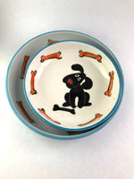 Load image into Gallery viewer, Black Dog w/ Bones Ceramic Dog Bowls

