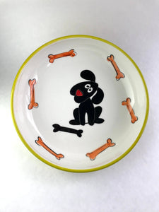 Black Dog w/ Bones Ceramic Dog Bowls