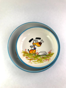 Happy Dog w/Bone Ceramic Bowls
