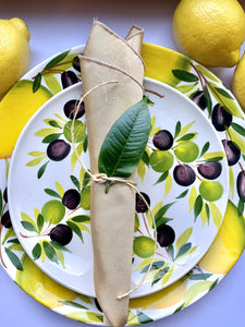 Lemon/Olive Hand-painted Dinner Plates Made in Italy