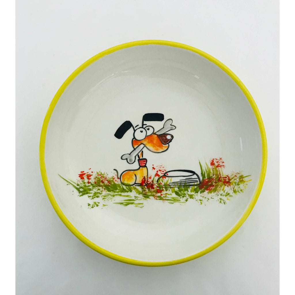 Happy Dog w/Bone Ceramic Bowls