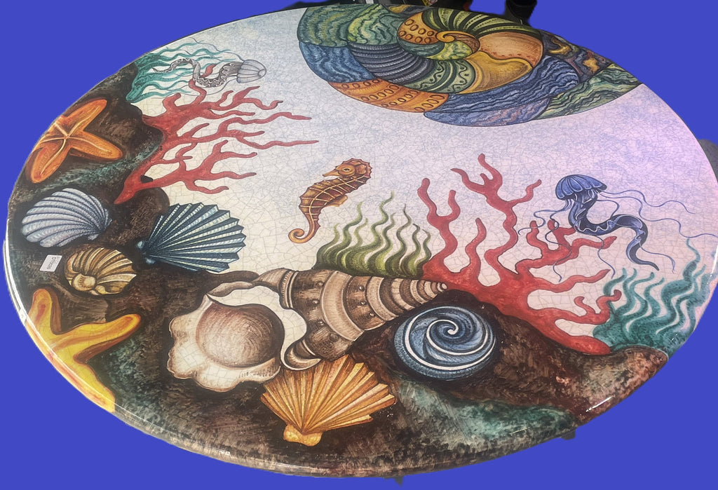 Round table hand painted on lava stone