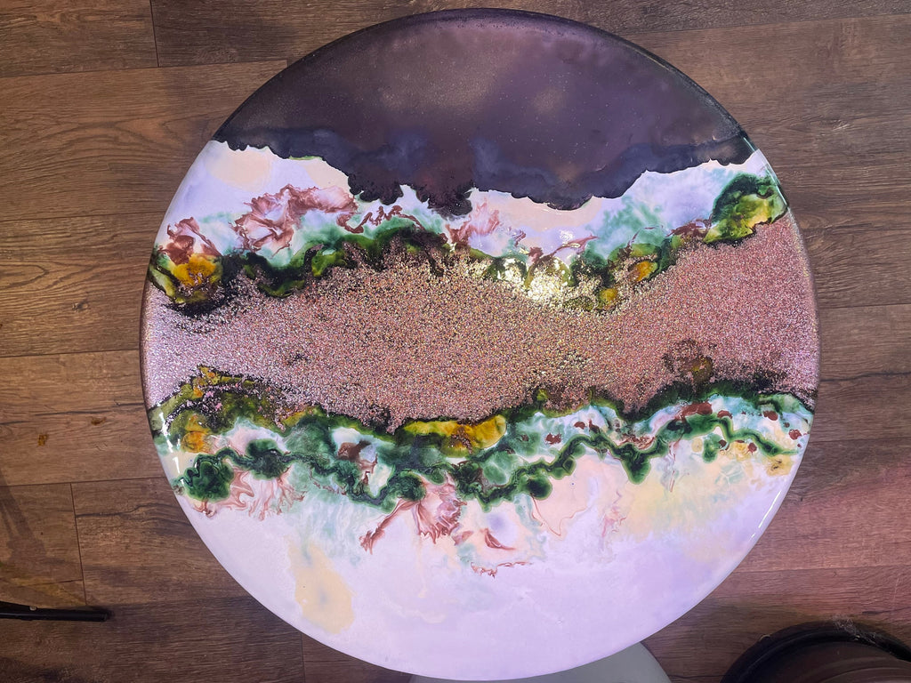 Round Table Hand Painted on Lava Stone