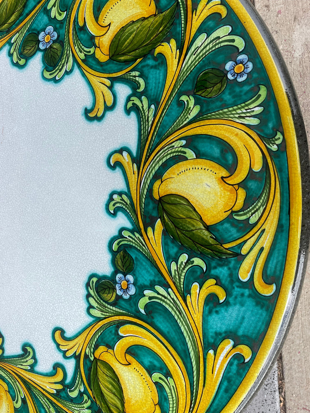 Round table hand painted on lava stone